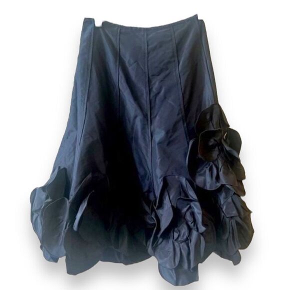 Rickie Freeman Teri Jon Size 6 Black 100% Silk A-line Flare Flowers Lined - Picture 1 of 11